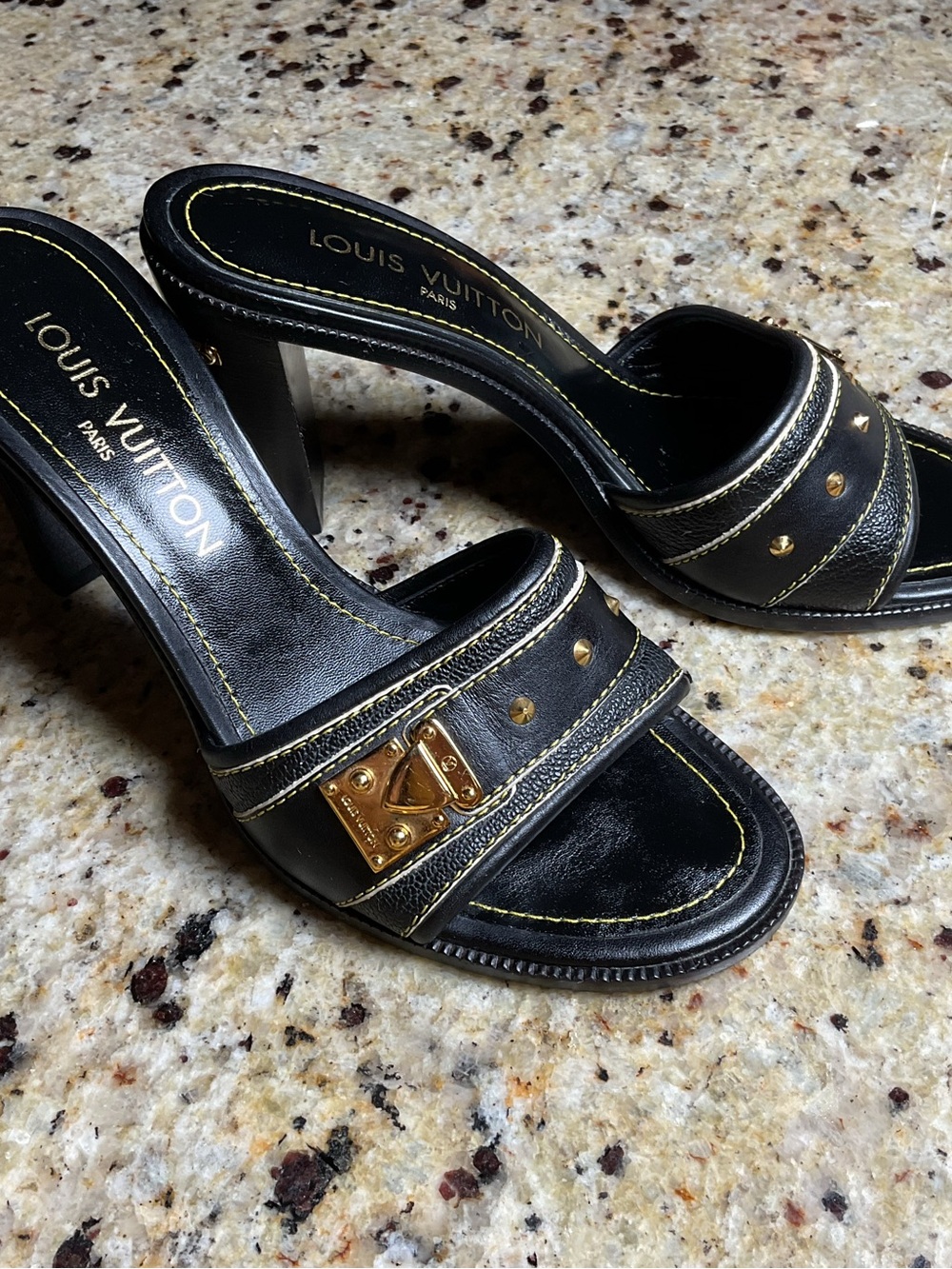 Louis Vuitton Black Suhali Leather Studded 3-1/2” Heel Mules Size 37.5 (EU) - Picture 2 of 9